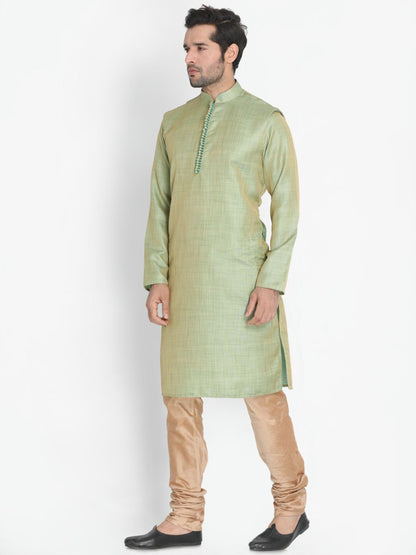 Men's Green Cotton Silk Blend Kurta and Pyjama Set