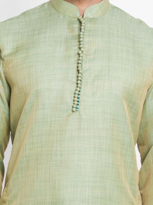 Men's Green Cotton Silk Blend Kurta and Pyjama Set
