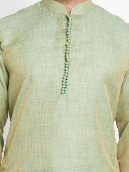 Men's Green Cotton Silk Blend Kurta and Pyjama Set