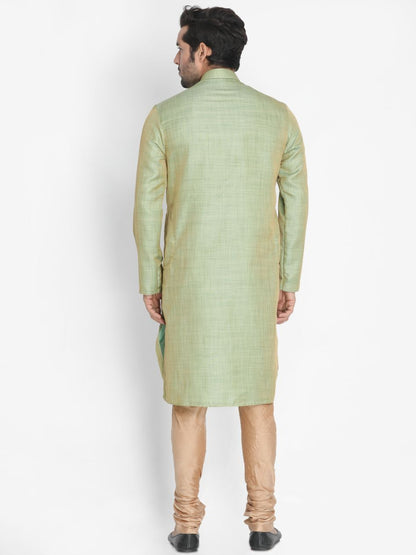 Men's Green Cotton Silk Blend Kurta and Pyjama Set