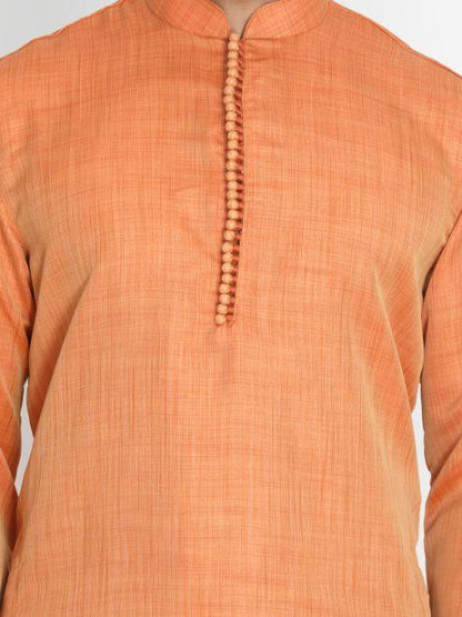 Men's Orange Cotton Silk Blend Kurta and Pyjama Set