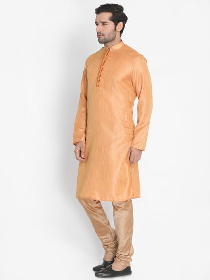 Men's Pink Cotton Silk Blend Kurta and Pyjama Set