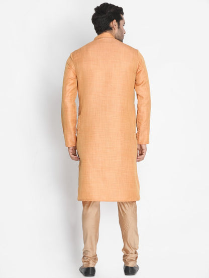 Men's Pink Cotton Silk Blend Kurta and Pyjama Set