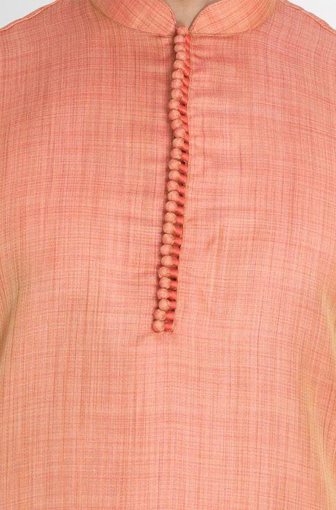 Men's Pink Cotton Silk Blend Kurta