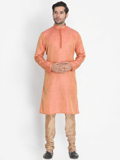 Men's Pink Cotton Silk Blend Kurta