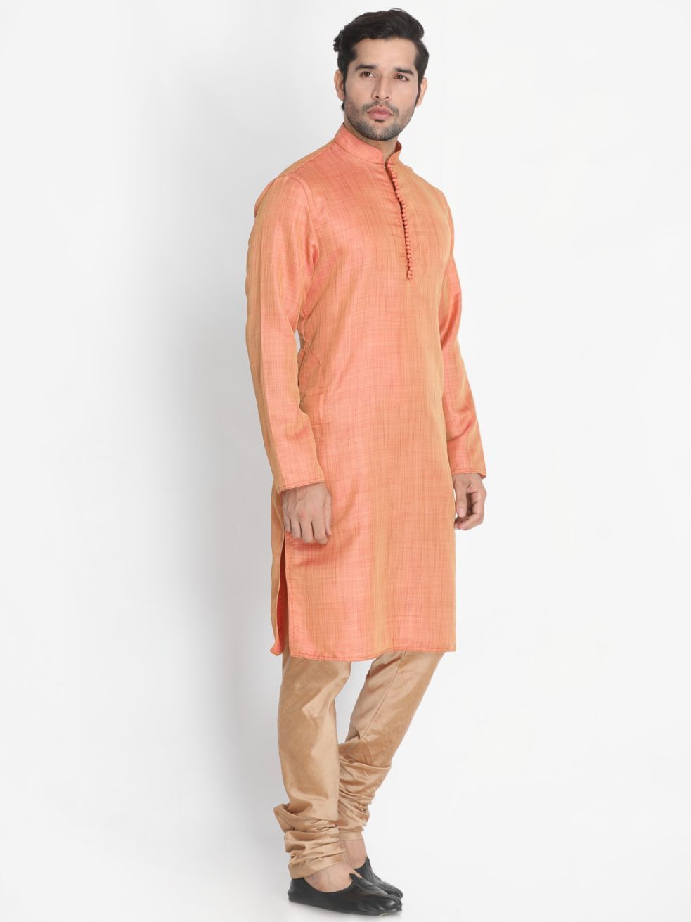 Men's Pink Cotton Silk Blend Kurta and Pyjama Set