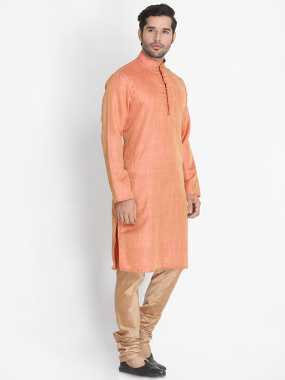 Men's Pink Cotton Silk Blend Kurta and Pyjama Set