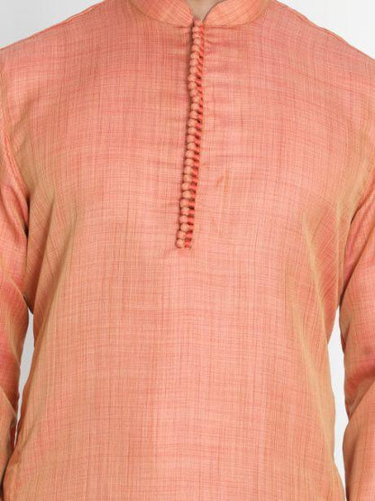 Men's Pink Cotton Silk Blend Kurta and Pyjama Set