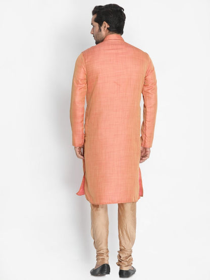 Men's Pink Cotton Silk Blend Kurta and Pyjama Set