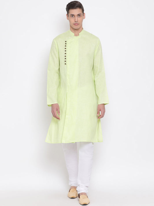 Men's Green Mix Cotton Kurta and Pyjama Set