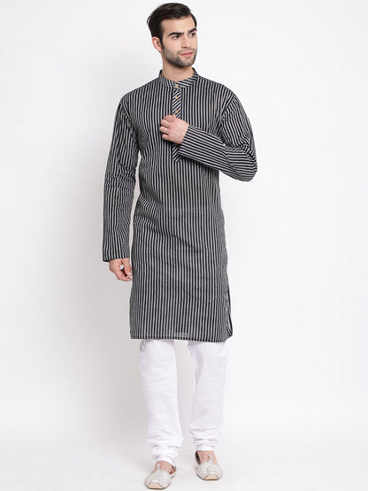 Men's Black Cotton Kurta and Pyjama Set