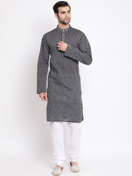 Men's Black Cotton Kurta and Pyjama Set