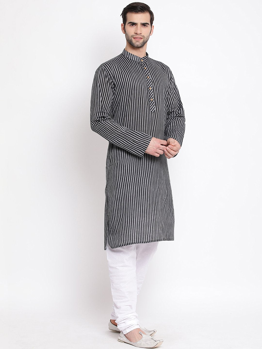 Men's Black Cotton Kurta and Pyjama Set
