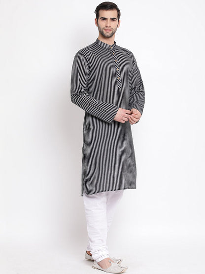Men's Black Cotton Kurta and Pyjama Set