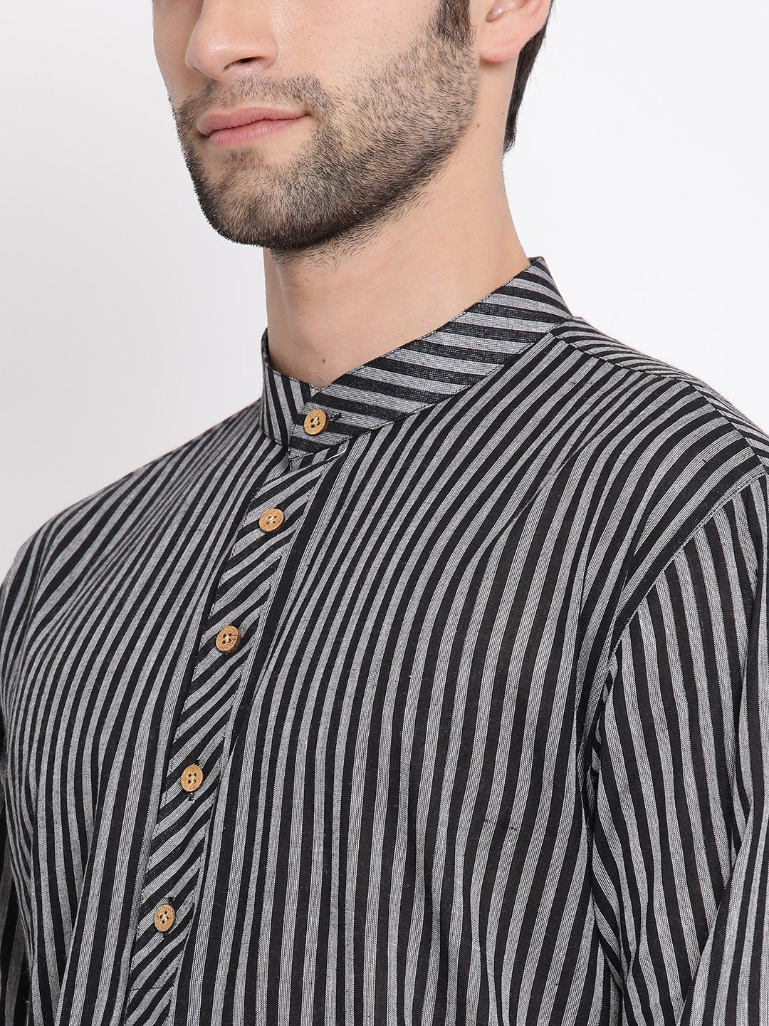 Men's Black Cotton Kurta and Pyjama Set
