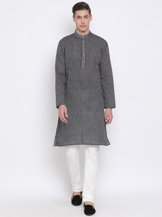 Men's Black Cotton Kurta and Pyjama Set