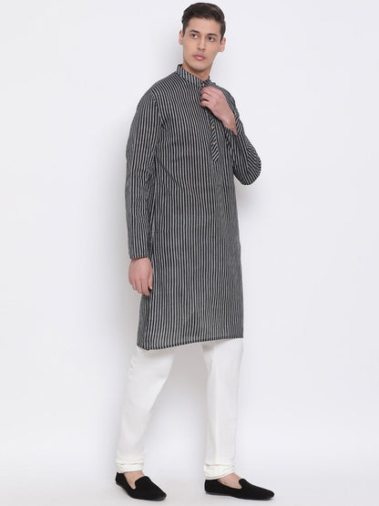 Men's Black Cotton Kurta and Pyjama Set