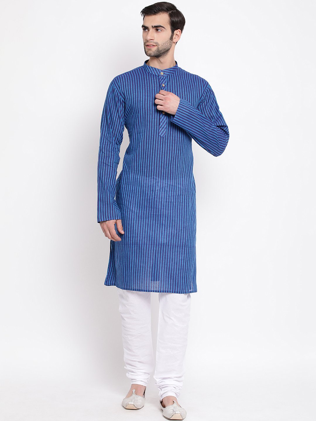 Men's Blue Cotton Kurta and Pyjama Set
