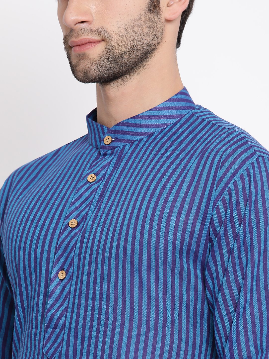 Men's Blue Cotton Kurta and Pyjama Set