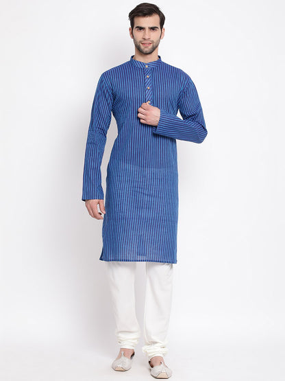 Men's Blue Cotton Kurta and Pyjama Set