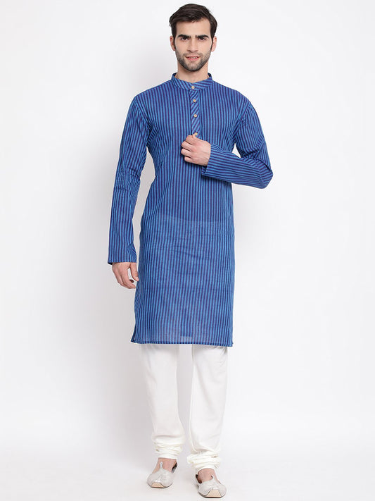 Men's Blue Cotton Kurta and Pyjama Set
