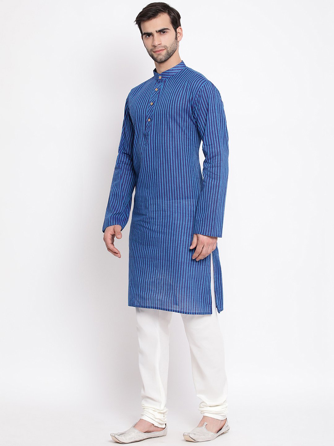 Men's Blue Cotton Kurta and Pyjama Set