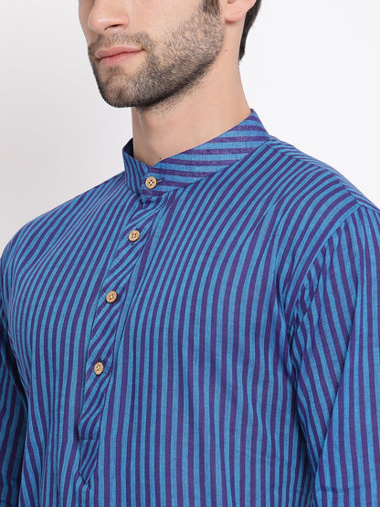 Men's Blue Cotton Kurta and Pyjama Set
