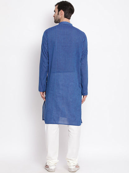 Men's Blue Cotton Kurta and Pyjama Set