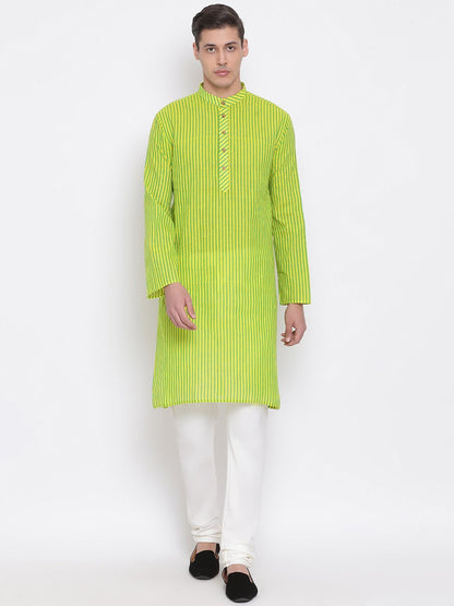 Men's Green Cotton Kurta and Pyjama Set