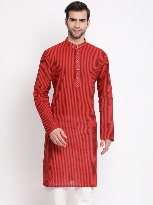 Men's Maroon Cotton Kurta