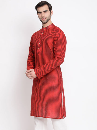 Men's Maroon Cotton Kurta