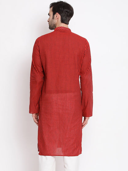 Men's Maroon Cotton Kurta