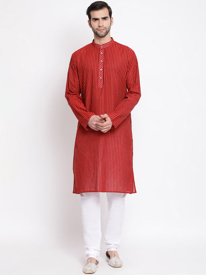 Men's Maroon Cotton Kurta