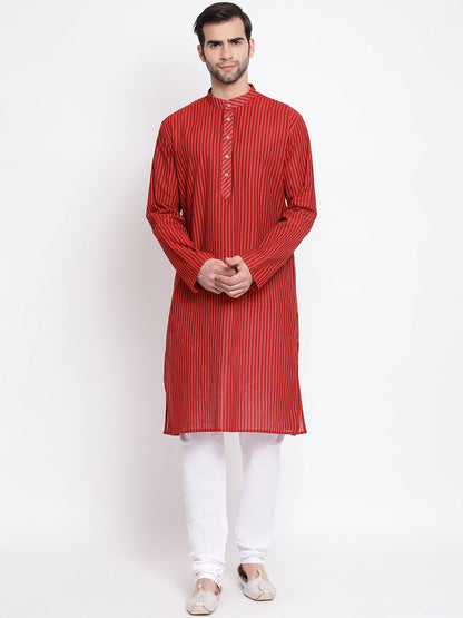 Men's Maroon Cotton Kurta and Pyjama Set