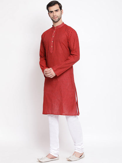 Men's Maroon Cotton Kurta and Pyjama Set