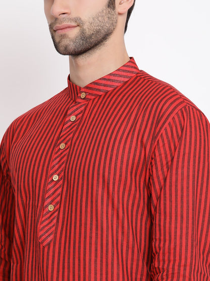 Men's Maroon Cotton Kurta and Pyjama Set