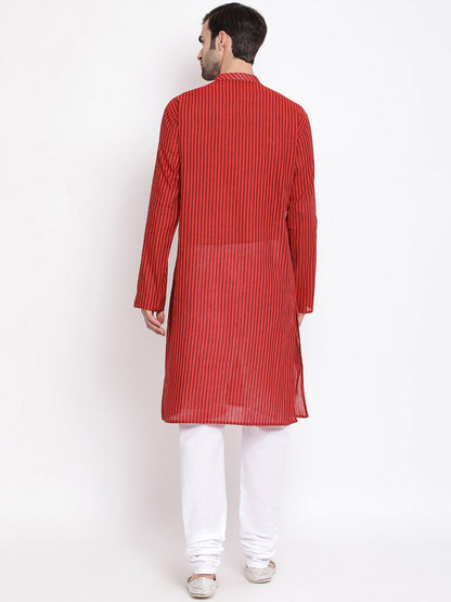 Men's Maroon Cotton Kurta and Pyjama Set
