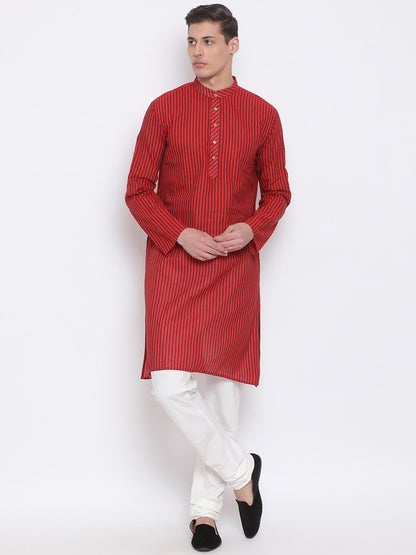 Men's Maroon Cotton Kurta and Pyjama Set