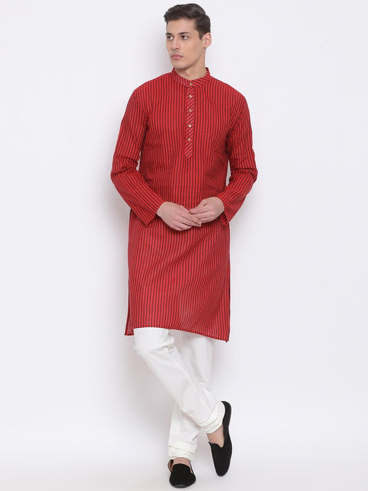 Men's Maroon Cotton Kurta and Pyjama Set