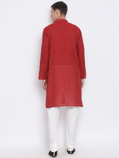 Men's Maroon Cotton Kurta and Pyjama Set