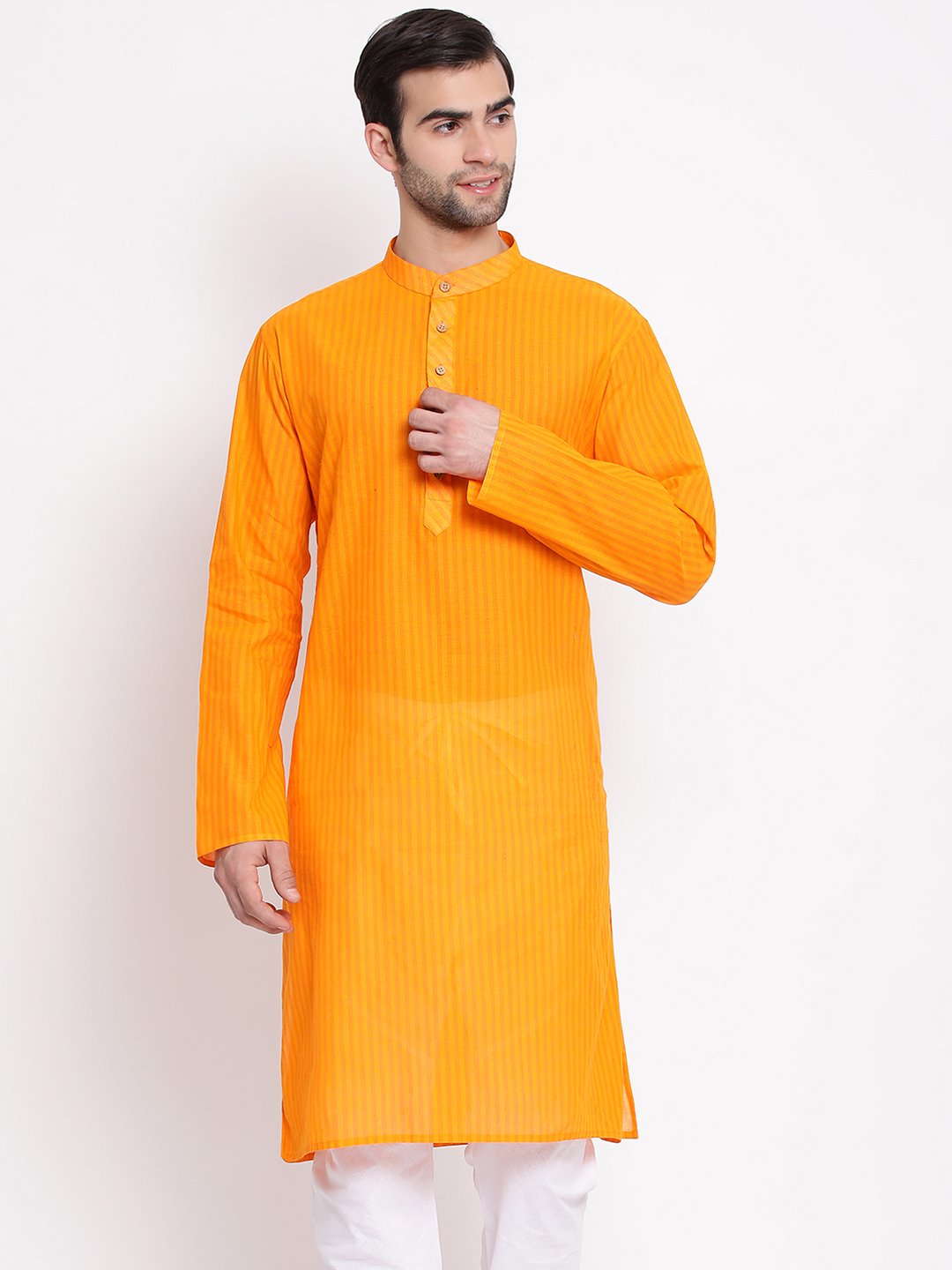Men's Orange Cotton Kurta