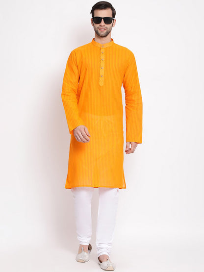 Men's Orange Cotton Kurta