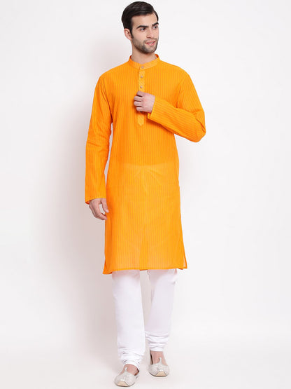 Men's Orange Cotton Kurta and Pyjama Set