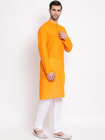 Men's Orange Cotton Kurta and Pyjama Set