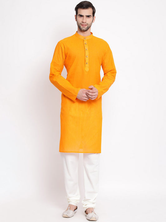Men's Orange Cotton Kurta and Pyjama Set
