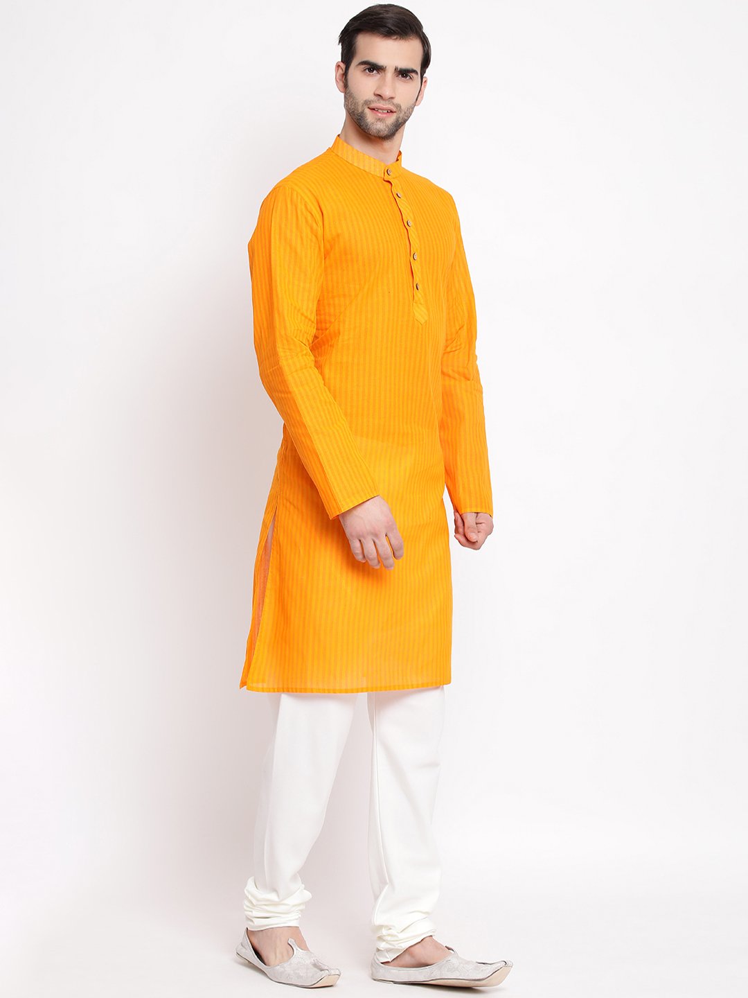Men's Orange Cotton Kurta and Pyjama Set