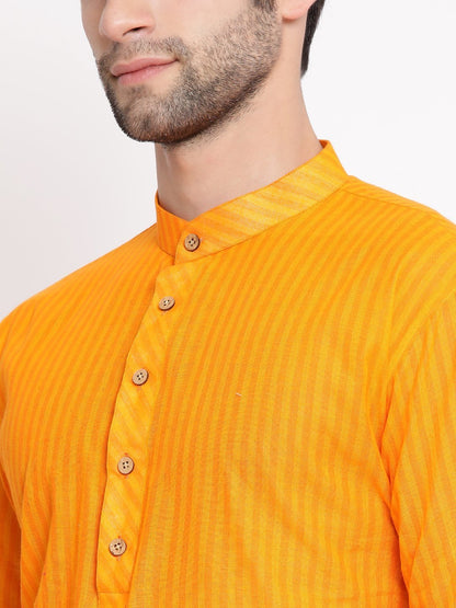 Men's Orange Cotton Kurta and Pyjama Set