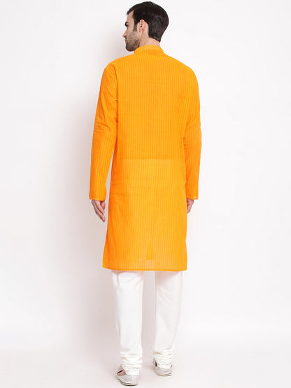 Men's Orange Cotton Kurta and Pyjama Set