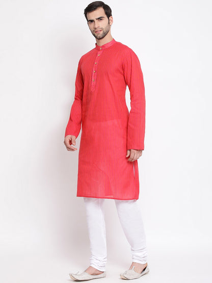 Men's Pink Cotton Kurta and Pyjama Set