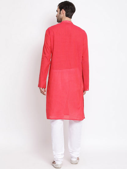Men's Pink Cotton Kurta and Pyjama Set